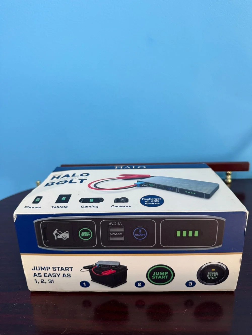 HALO Bolt Compact Jump Starter Power Bank - Navy with Red Cables